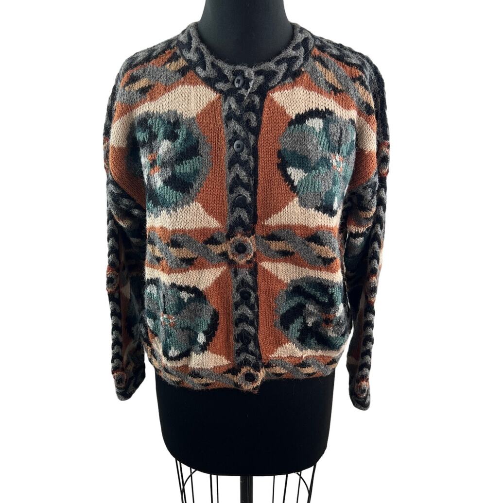 VINTAGE The Peruvian Connection Cardigan Sweater Geometric Knit Alpaca Medium M